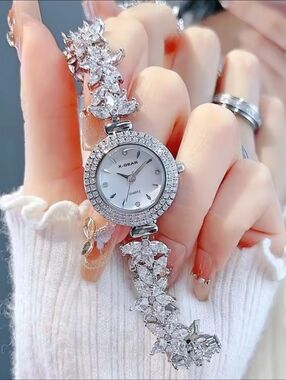 Silver Crystal Bracelet Watch in Silver